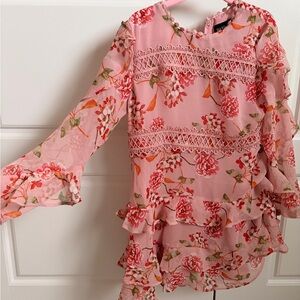 Bardot Junior Pink Floral Ruffle Dress - Chiffon
